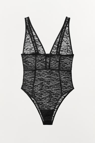 BODY EN DENTELLE COMBINÉE - Noir de Zara - Image 5