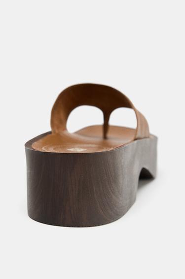 SANDALES PLATEFORMES EN CUIR SOFT - Marron de Zara - Image 4
