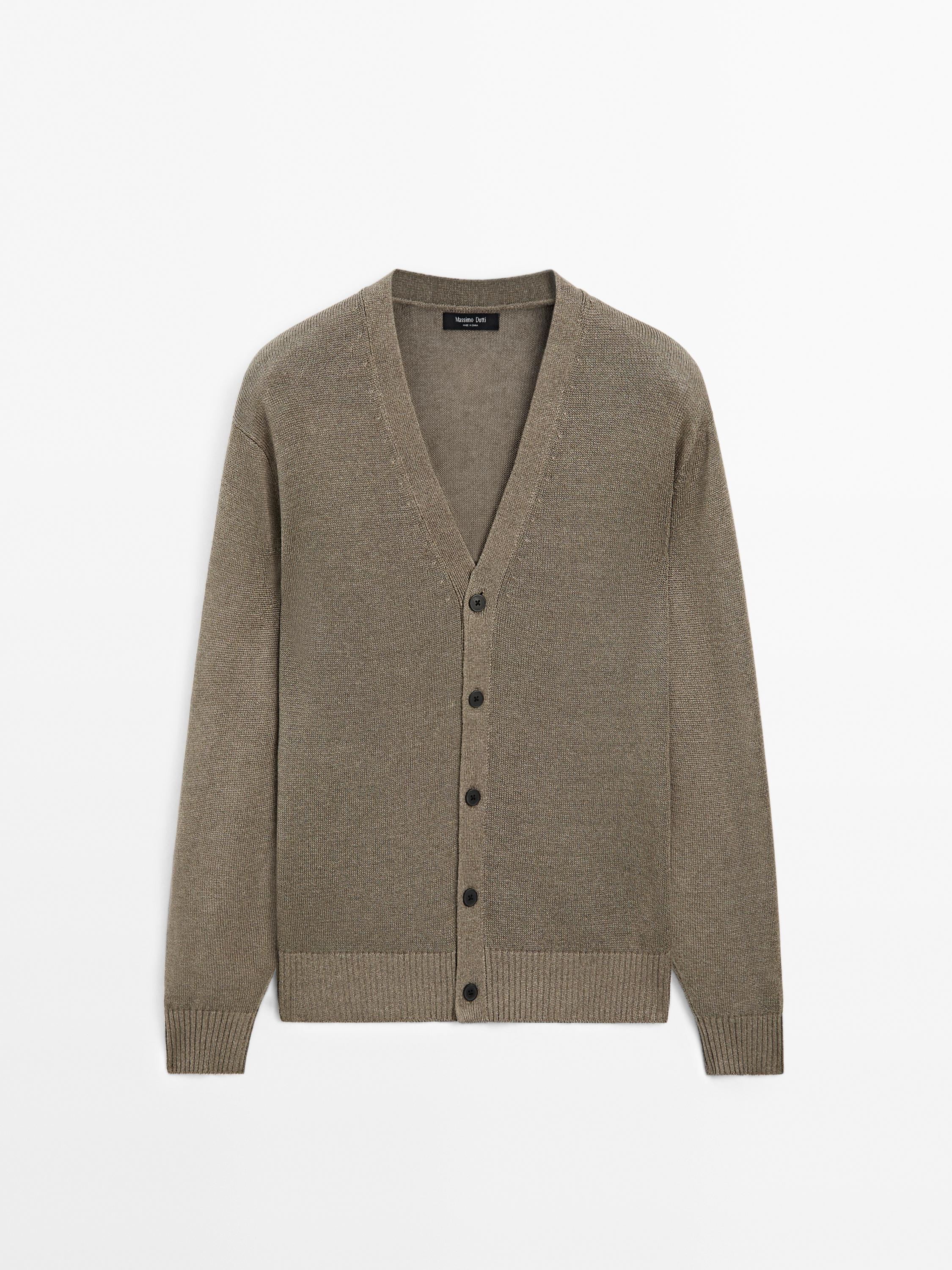 Linen blend knit cardigan