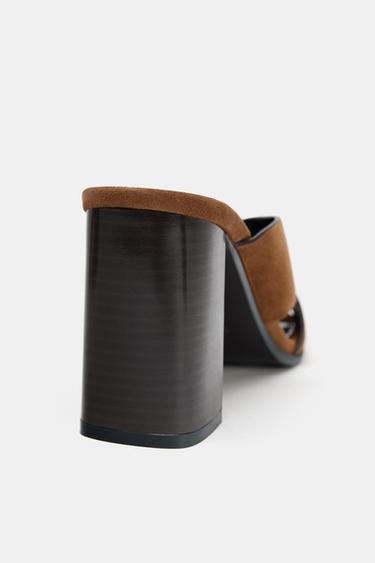 SPLIT SUEDE BLOCK HEEL SANDALS - Brown by Zara - Image 5