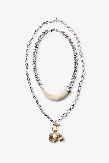 Zara PACK OF 2 HORN AND CHARM NECKLACES - Silver