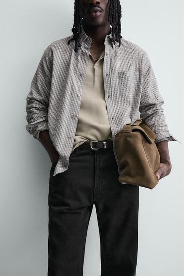 CHEMISE À CARREAUX TEXTURÉE - Blanc / Grenat de Zara - Image 5