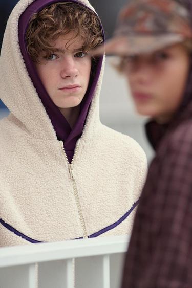 SHEARLING JACKET WITH HOODIE — Ecru 2