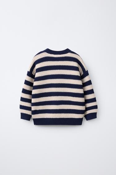 STRIPED KNIT JUMPER WITH EMBROIDERED TEXT - Blue / Green by Zara - Image 1