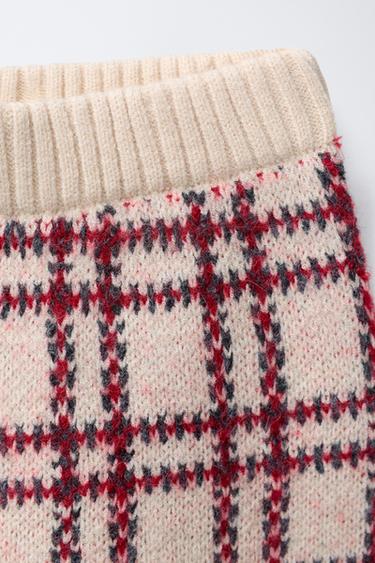 JUPE EN MAILLE À CARREAUX - Rouge de Zara - Image 2
