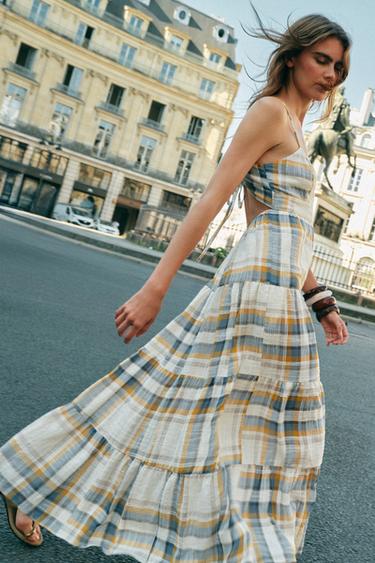 blue checkered dress zara Women's Plaid Mini color:black/gold What shoes go well Gatsby inspired dress Halloween costume Krem/Žuta