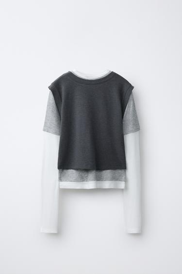 CAMISETA DOBLE MANGA - Gris de Zara