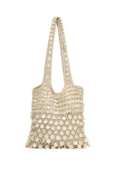 BOLSO DE HOMBRO ABALORIOS - Beige claro de Zara