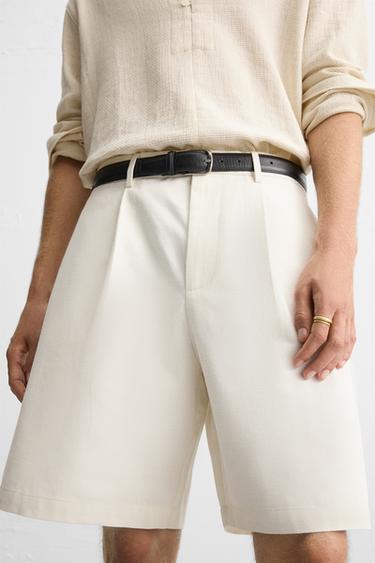 BERMUDA EN COTON - LIN PLIS - Blanc de Zara - Image 4