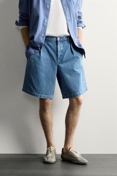RELAXED FIT DENIM CHINOSHORTS MED LÆG - blå fra Zara