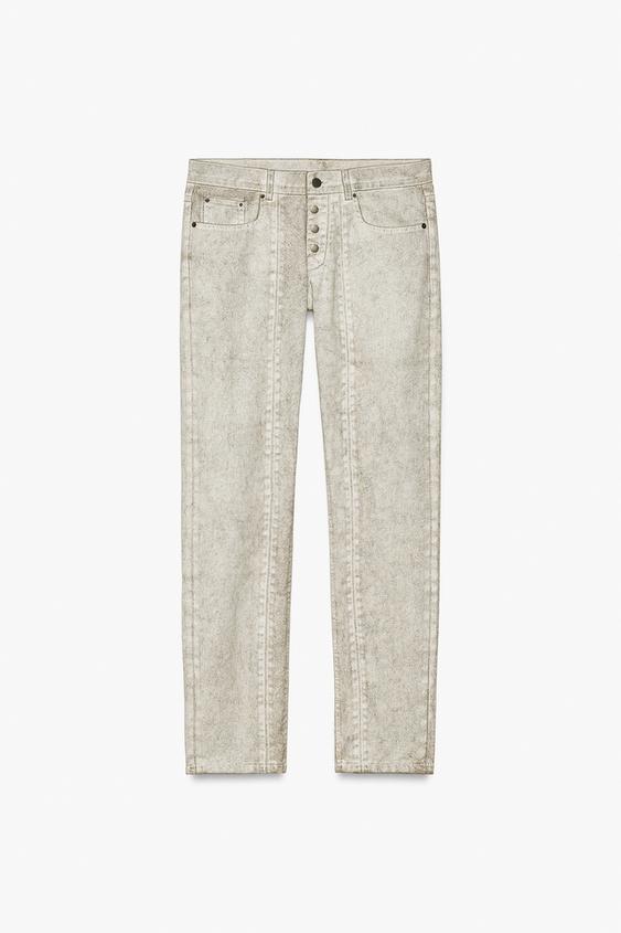 Zara WAXED-EFFECT WASHED SLIM FIT JEANS - Ecru - Image 0