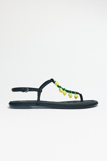 Zara 串珠絆帶涼鞋 - 黑色