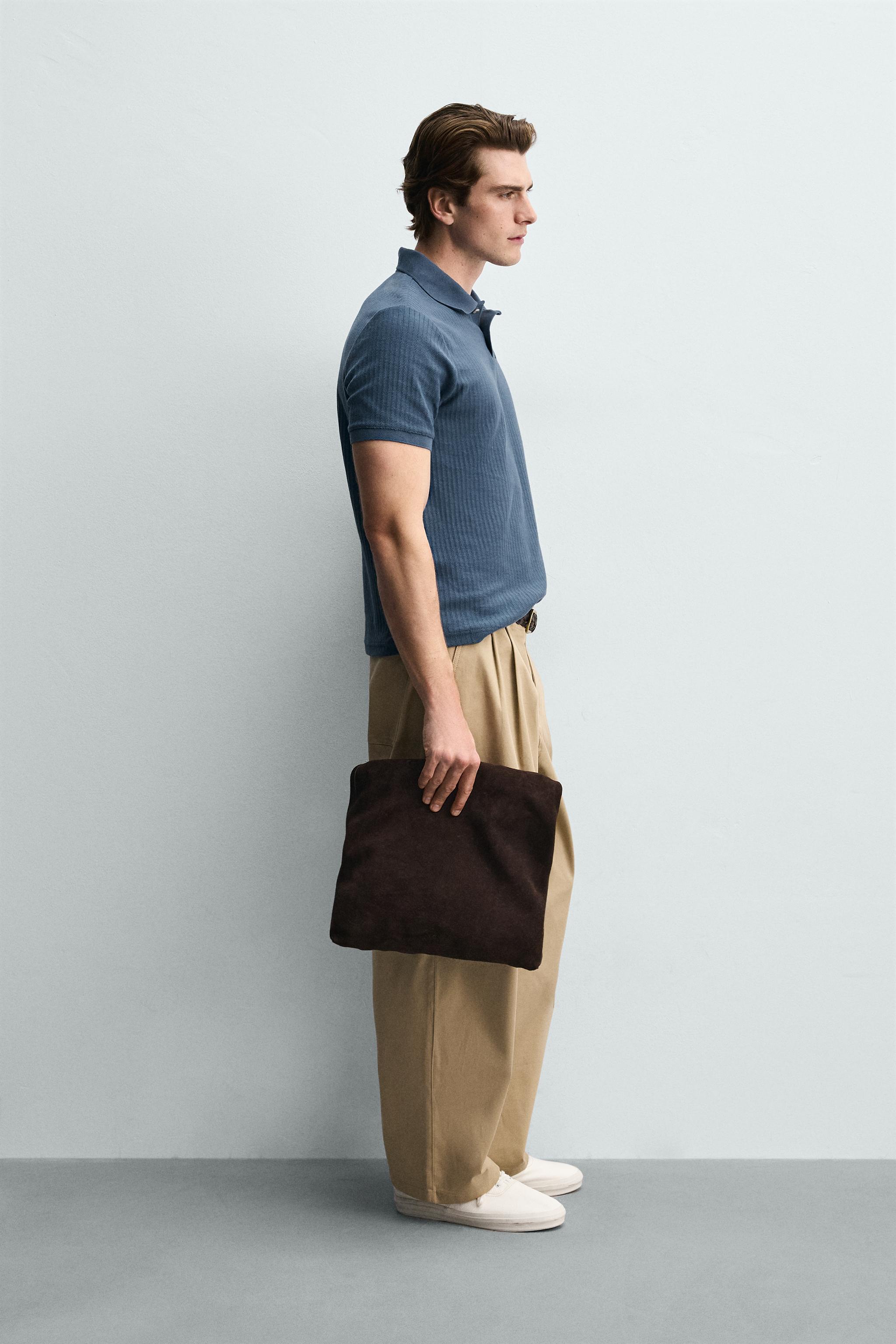 ザラ　リブ編み ネイビー 半袖ポロシャツ Zara ネイビー リブ編み ポロシャツ 半袖 L - メルカリ