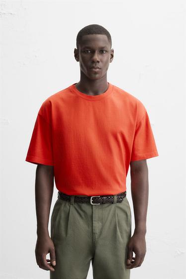 HEAVYWEIGHT REGULAR FIT BASIC T-SHIRT - Bright orange by Zara