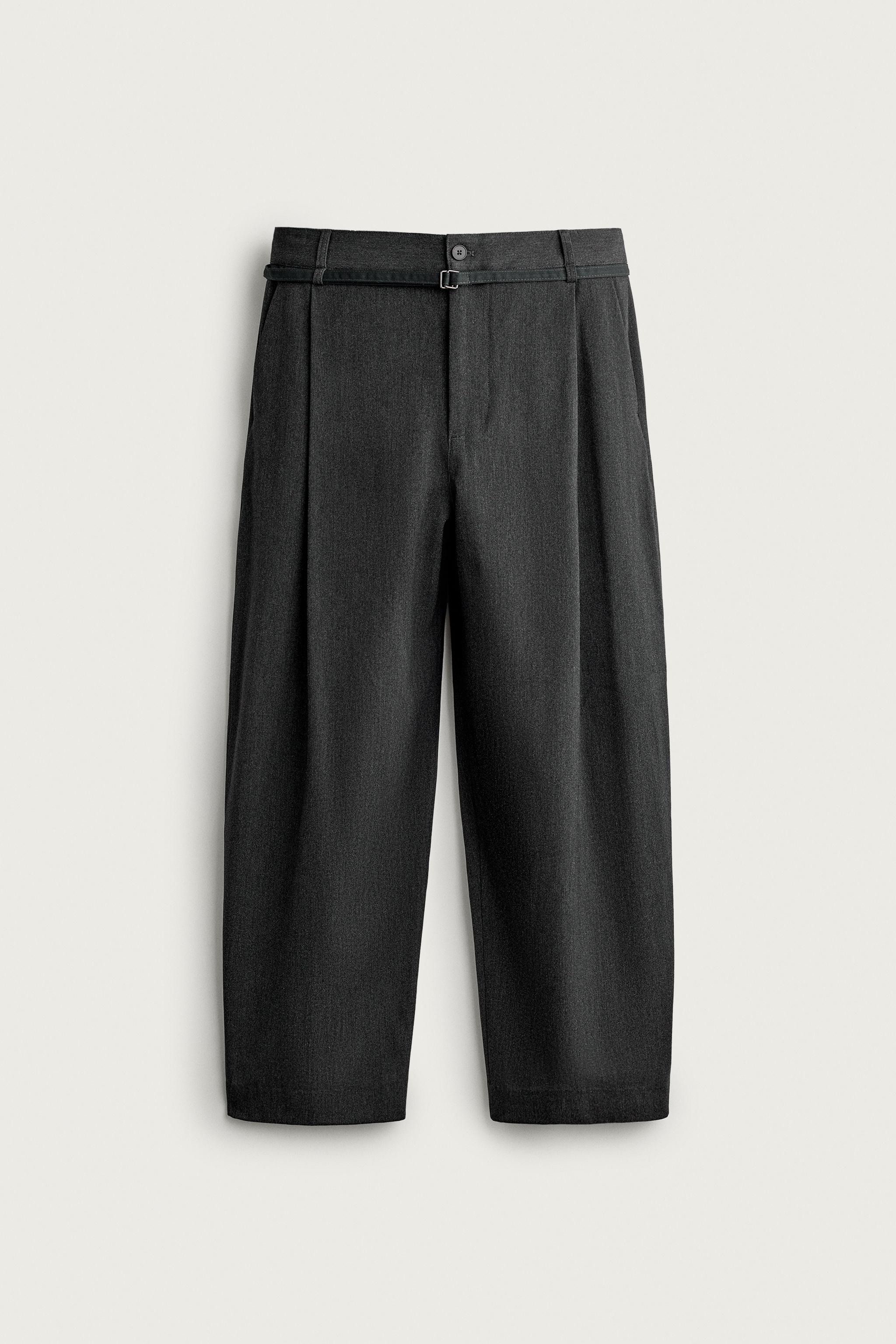 BELTED PLEATED BALLOON FIT PANTS