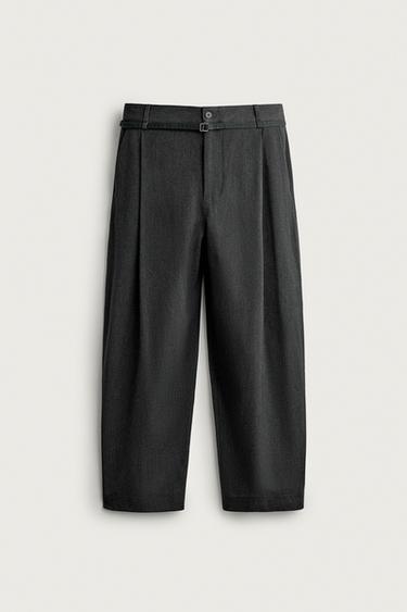 BELTED PLEATED BALLOON FIT PANTS — Anthracite Gray 1