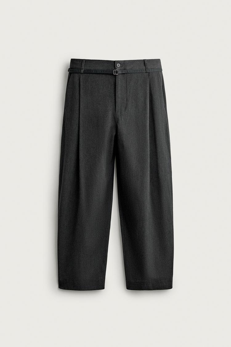 BALLOON FIT PLEATED BELTED TROUSERS