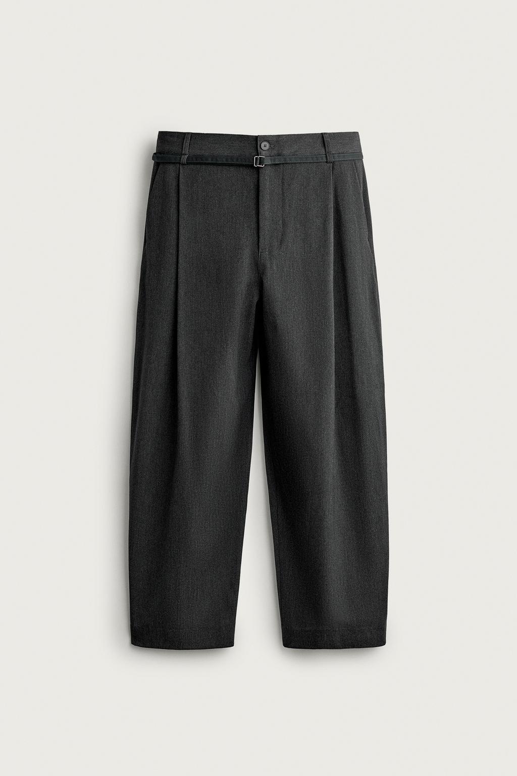 BALLOON FIT PLEATED BELTED TROUSERS