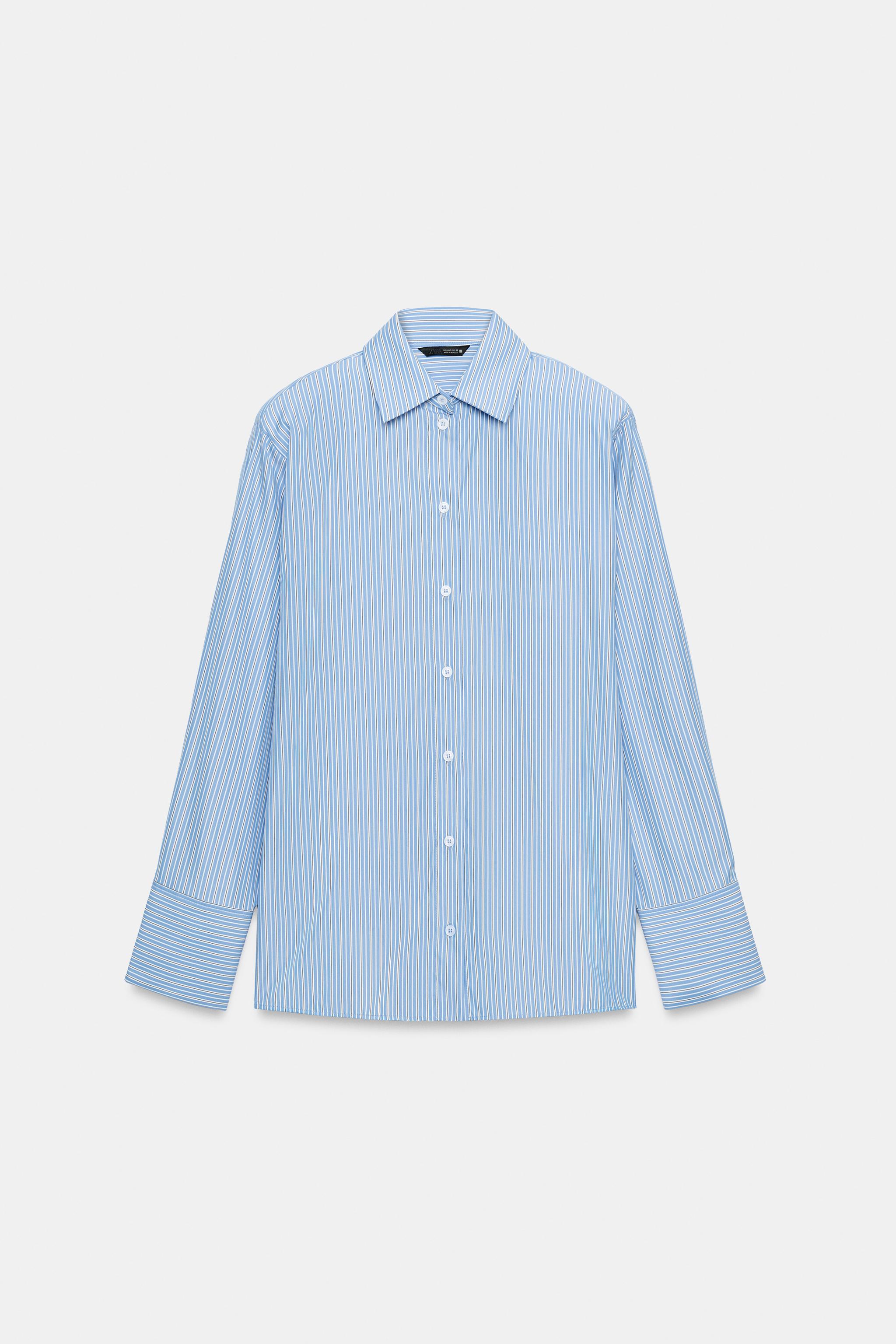 STRIPED SHOULDER PAD POPLIN SHIRT