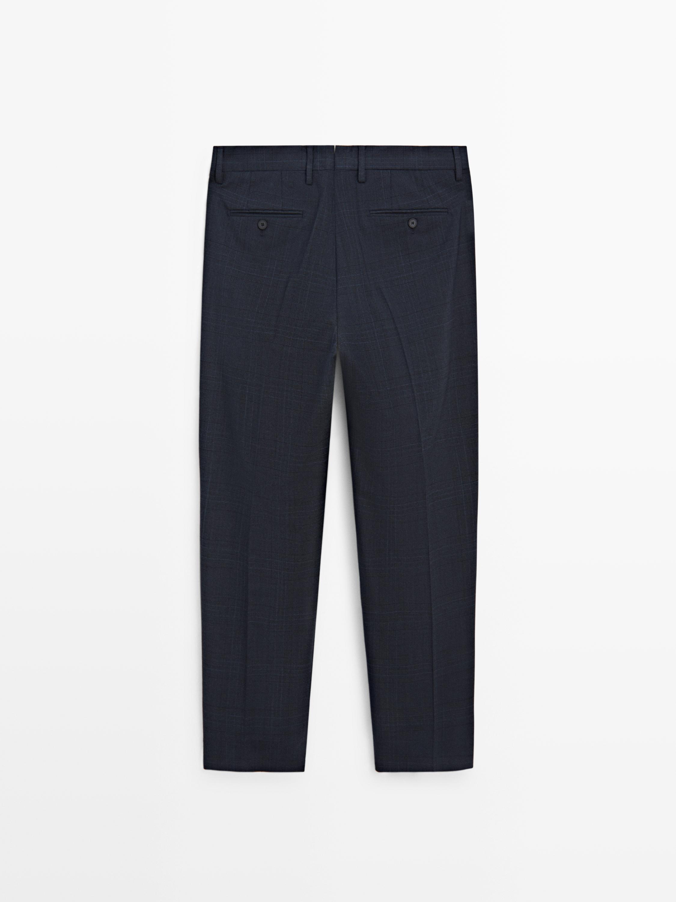 Cool wool blend check suit trousers