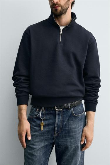 SWEAT COL ZIPPÉ BASIQUE - Bleu marine de Zara - Image 4