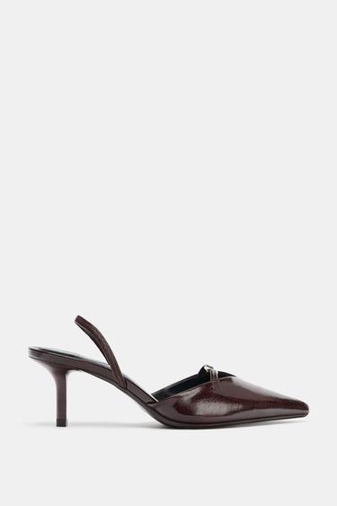 SLINGBACK HEELS WITH METAL DETAIL - Burgundy Red by Zara - Image 0