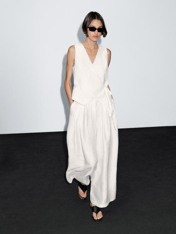 Wide-leg voluminous linen blend trousers