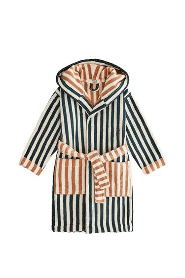 KIDS' REVERSIBLE STRIPED BATHROBE - Sand / Blue by Zara