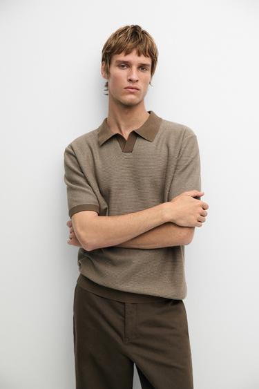Zara 100% cotton contrast knit polo sweater - 548