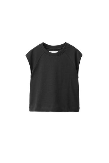 تيشرت أساسي بأكمام رنغلان - رمادي أنثراسايت الخاص بـ Zara