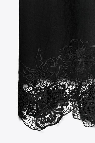 PANTALON JUPE-CULOTTE BAS BRODÉS - Noir de Zara - Image 8