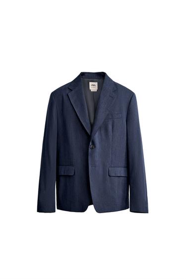 VESTE DE COSTUME REGULAR FIT EN LIN ET LAINE - Bleu de Zara