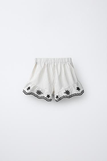 EMBROIDERED STRIPED BERMUDA SHORTS - Black / White by Zara - Image 1
