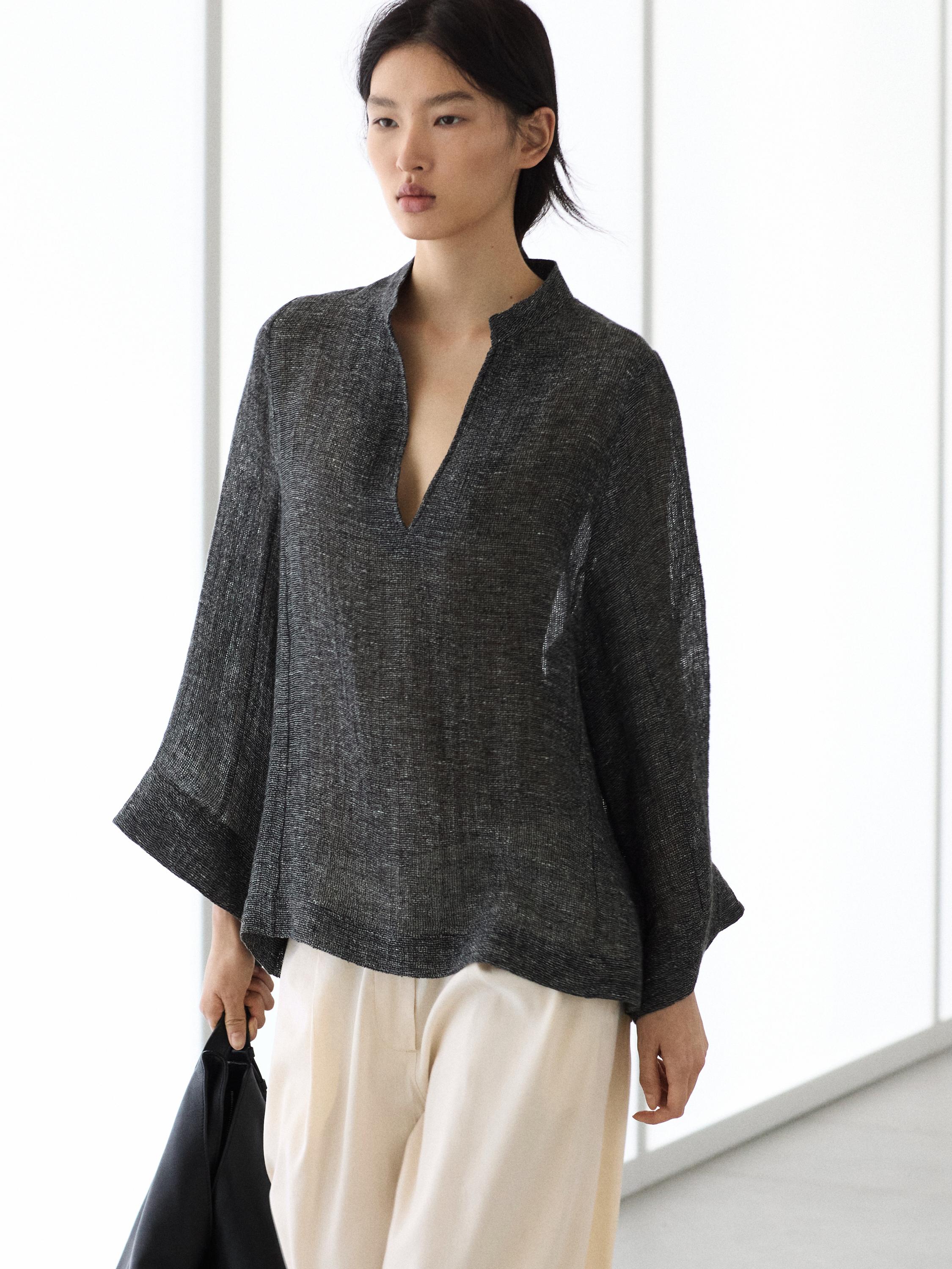 Total look melange linen blouse