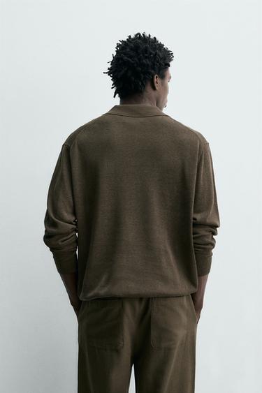 POLO EN MAILLE DE COTON ET DE SOIE - Chocolat de Zara - Image 2