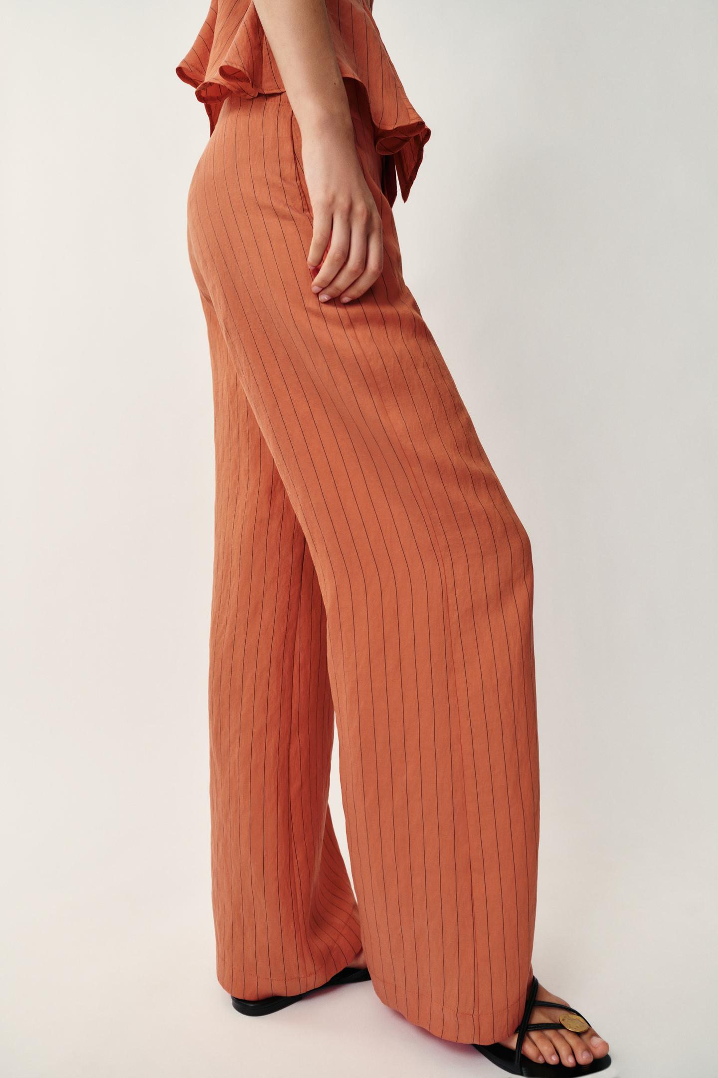 Брюки Zara Striped Straight Leg, цвет: Russet — фото 4