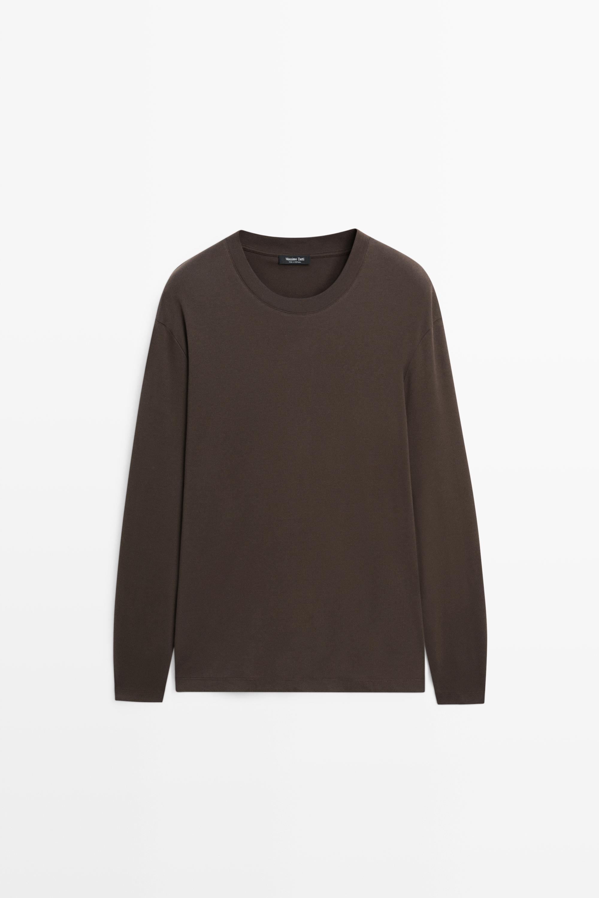 100% cotton long sleeve T-shirt — Light tan