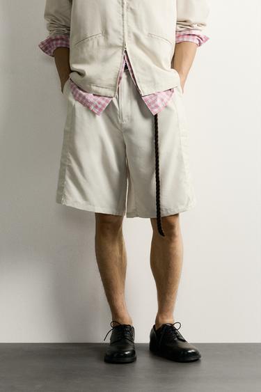 RELAXED FIT SEAMED BERMUDA SHORTS - Oyster-white by Zara
