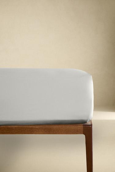 COTTON SATEEN FITTED SHEET | 40 CM HIGH (400 THREAD COUNT) - Silver by Zara - Image 0