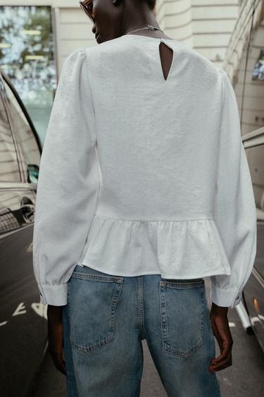 BLOUSE PÉPLUM ENTRE-DEUX - Blanc cassé de Zara - Image 5