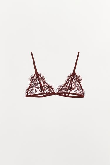 BRALETTE TRIANGULAIRE EN DENTELLE BRODÉE - Rouge foncé de Zara - Image 3