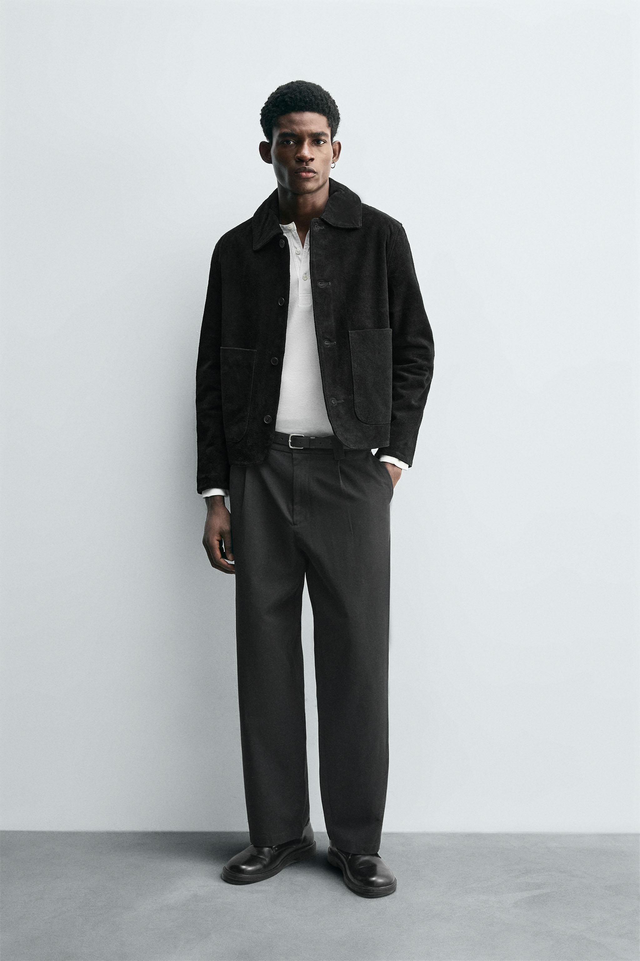 スプリットスエードレザージャケット - ブラック | ZARA Japan