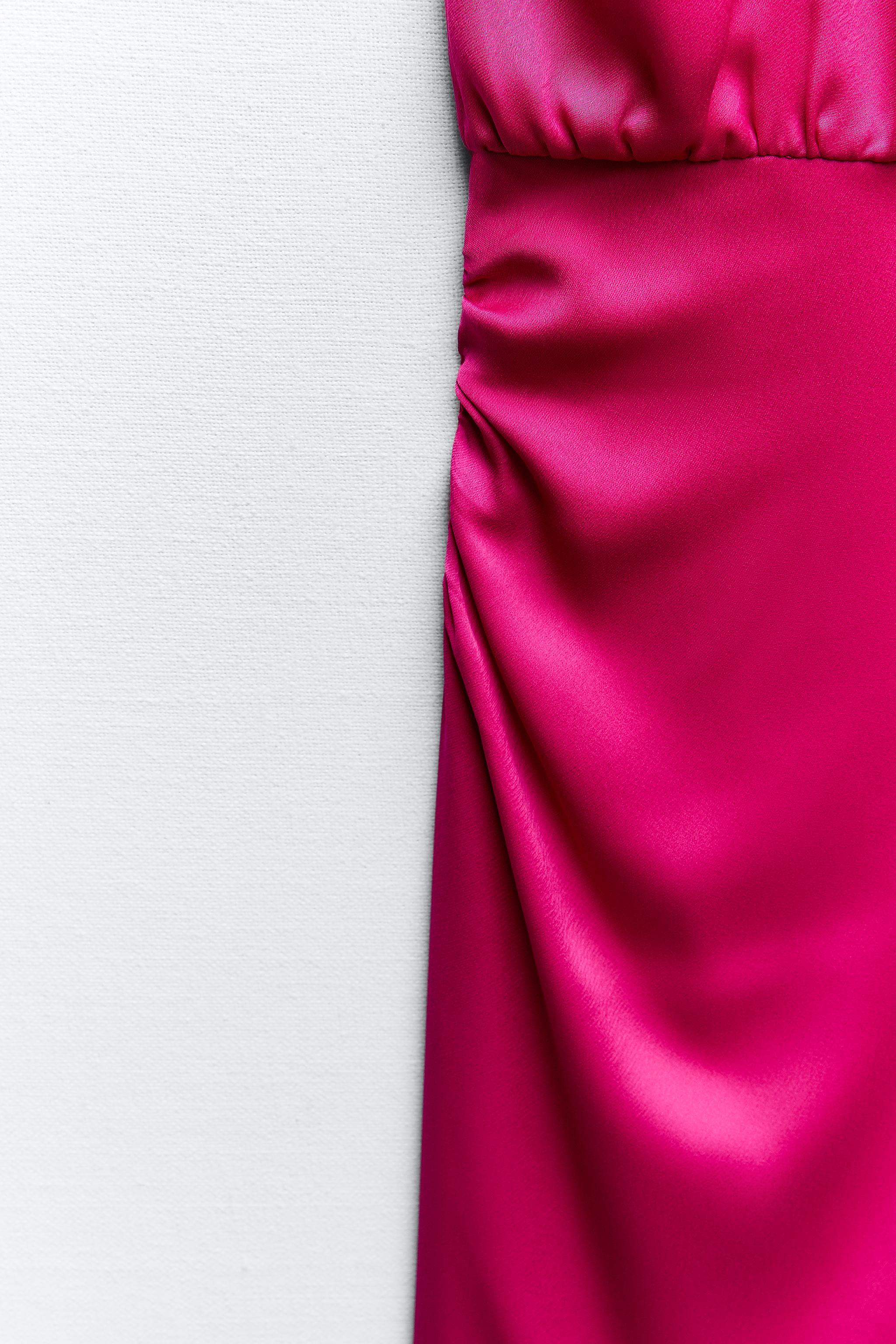 SATIN DRESS WITH SHOULDER KNOT - Fuchsia