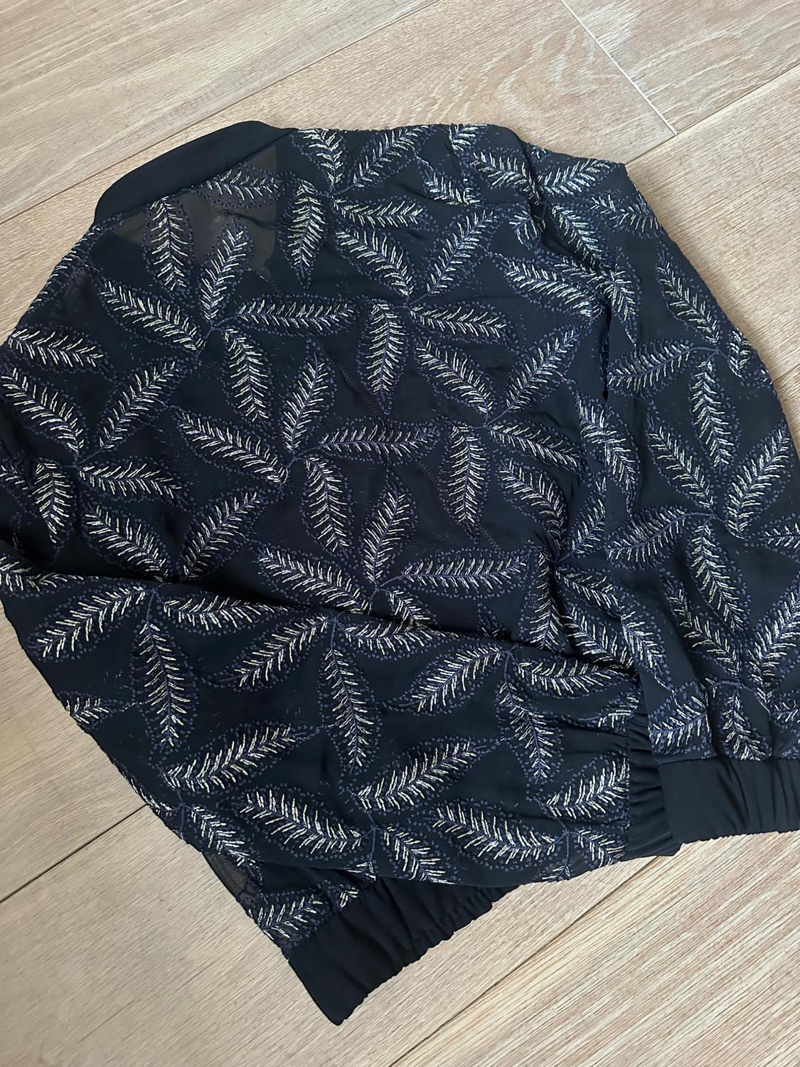 BLACK SHEER BOMBER JACKET WITH GOLD LEAF EMBROIDERY - Image 6