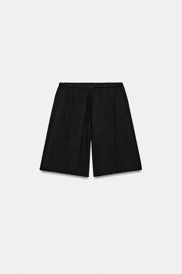 Zara 棉質抽繩短褲 - 黑色