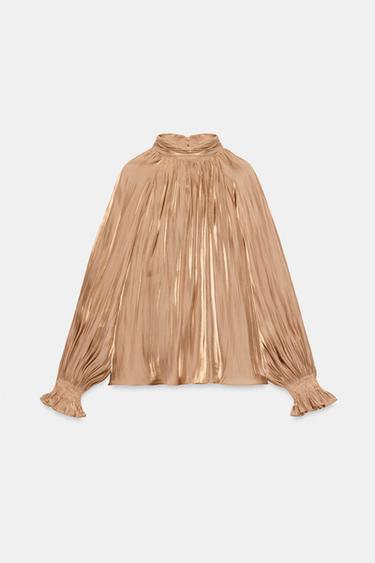 Zara SATIN BOW SHIRT - Mid-camel