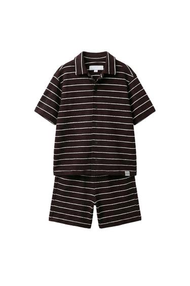 ENSEMBLE GAUFRÉ CHEMISE ET BERMUDA À RAYURES - Marron de Zara