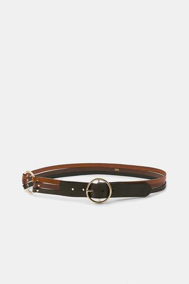 100% LEATHER STRAP BELT WITH CIRCULAR BUCKLE - Brown by Zara