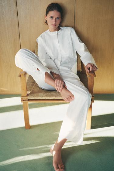Zara LACE COTTON PAJAMA PANTS - Oyster-white - Image 0