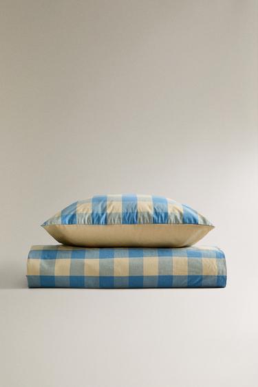 (200 GSM) CHILDREN'S CHECK BED LINEN - Blue by Zara - Image 0